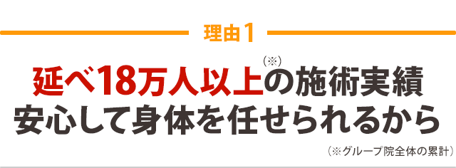 延べ18万人以上の施術実績(※グループ院全体の累計) 安心して身体を任せられるから